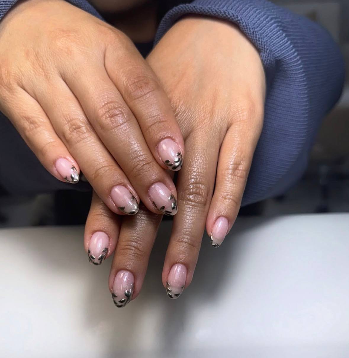 Soft baby pink shimmer almond nails